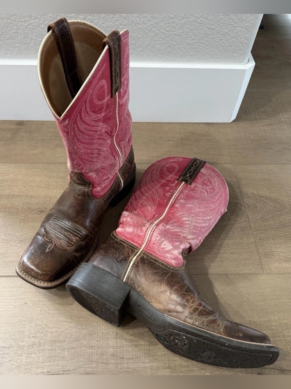 Ariat Round Up 10016319 Western Boots Pink & Brown Women Size 7.5 B Square Toe